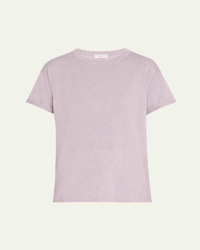 Metallic Short-Sleeve Cashmere Silk T-Shirt
